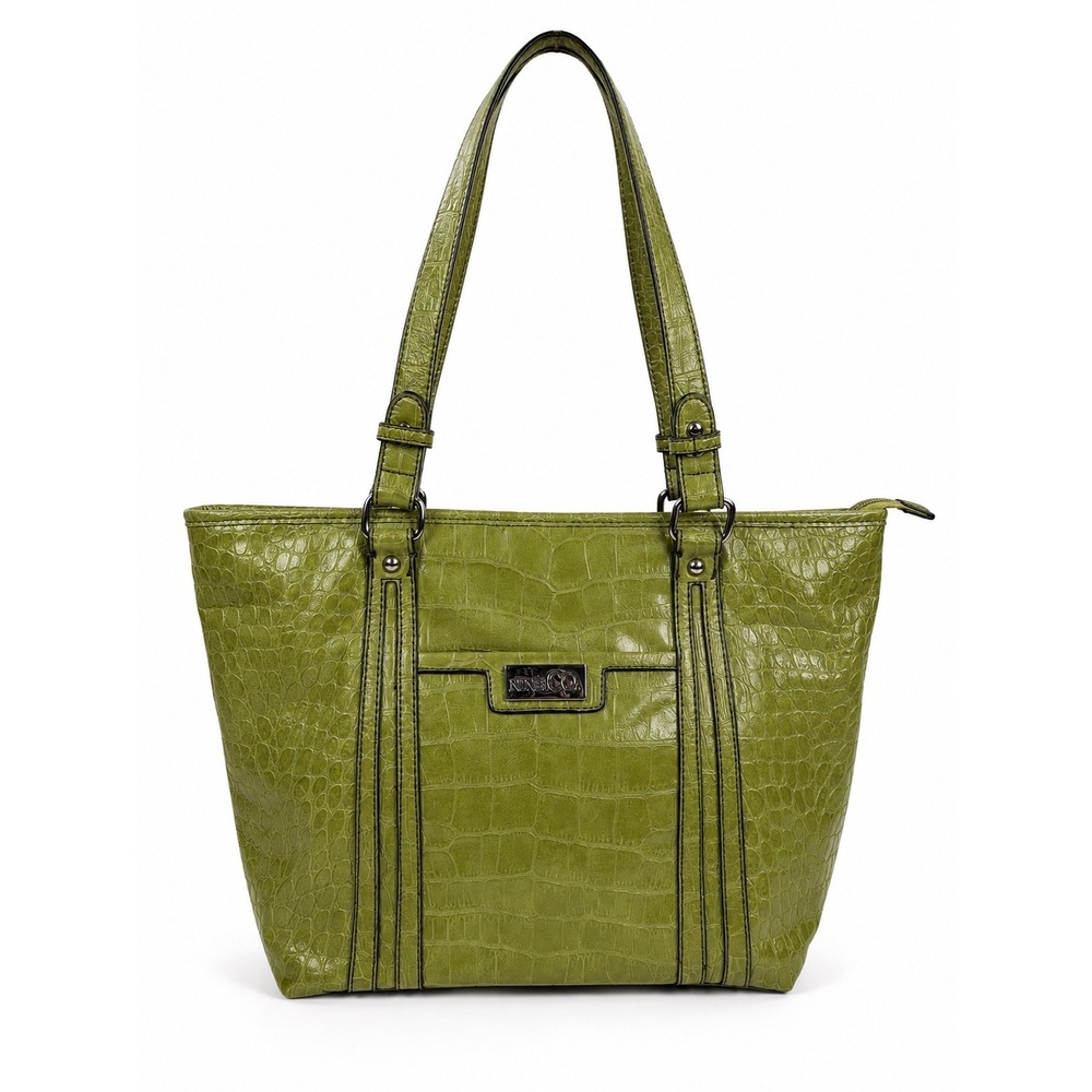 Nine & Co Vintage Y2K Green Faux Croc Leather Shoulder Bag Tote Purse